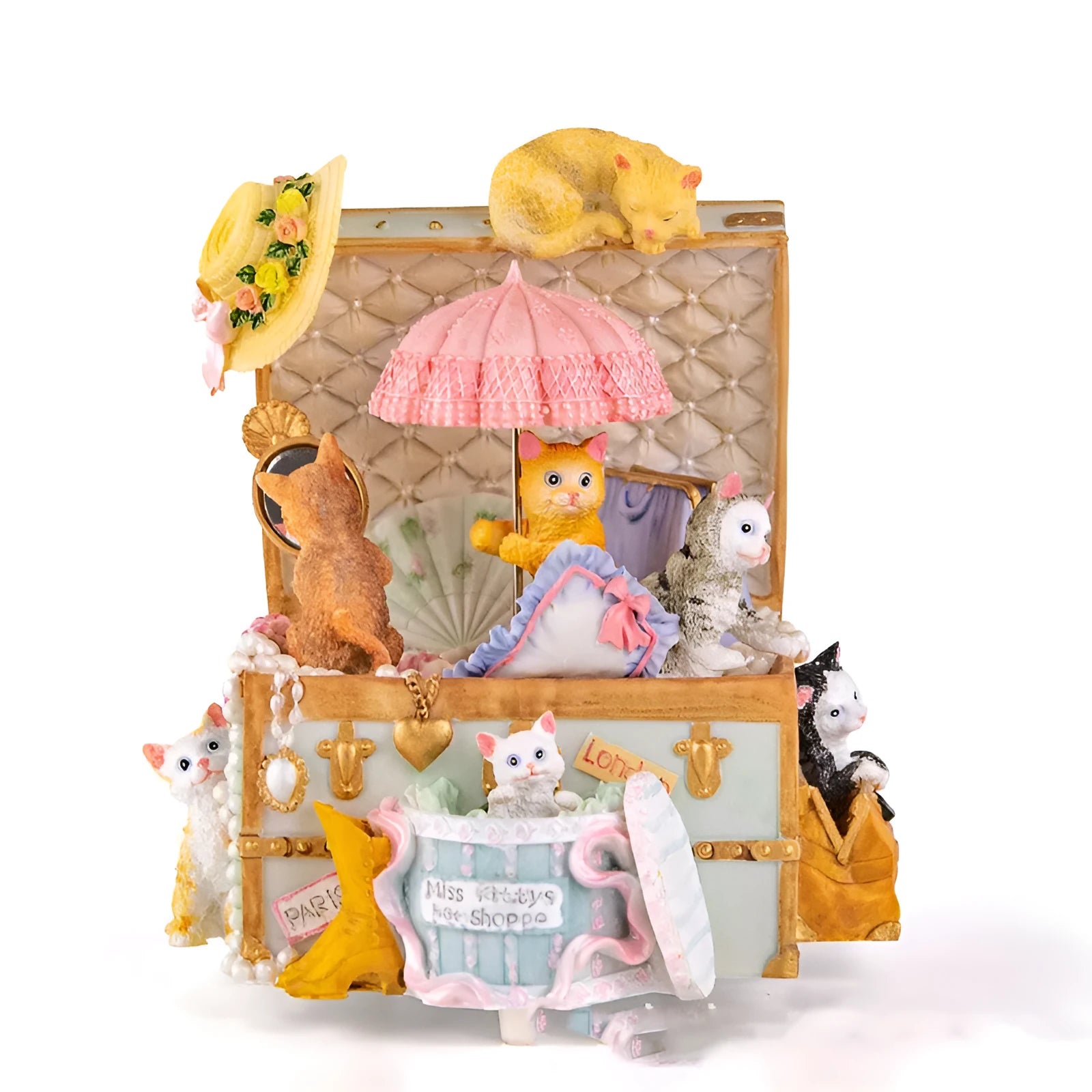 Cold porcelain European-style music box rotating with illuminated snowflakes, functioning as a jewellery case.