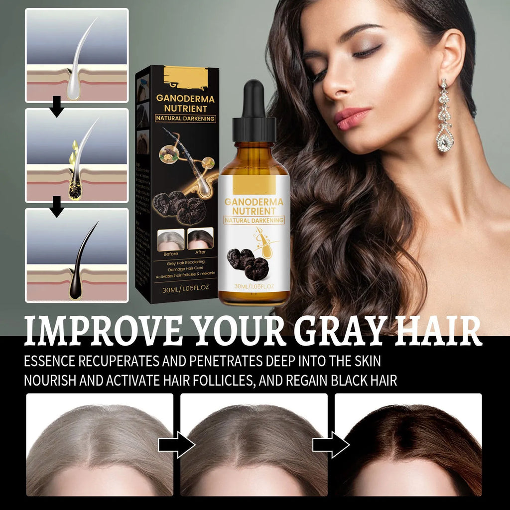 30ml Black Ganoderma hair lotion bottle for follicle activation and melanin support