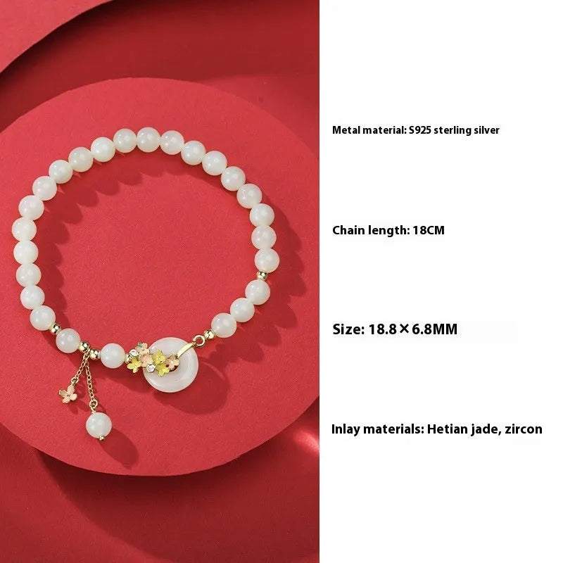 Osmanthus Peace Buckle S925 sterling silver jade bracelet with inlaid gemstone