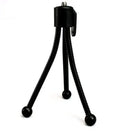 Silver iron mini desktop tripod with folded legs and a black universal ball head mount.