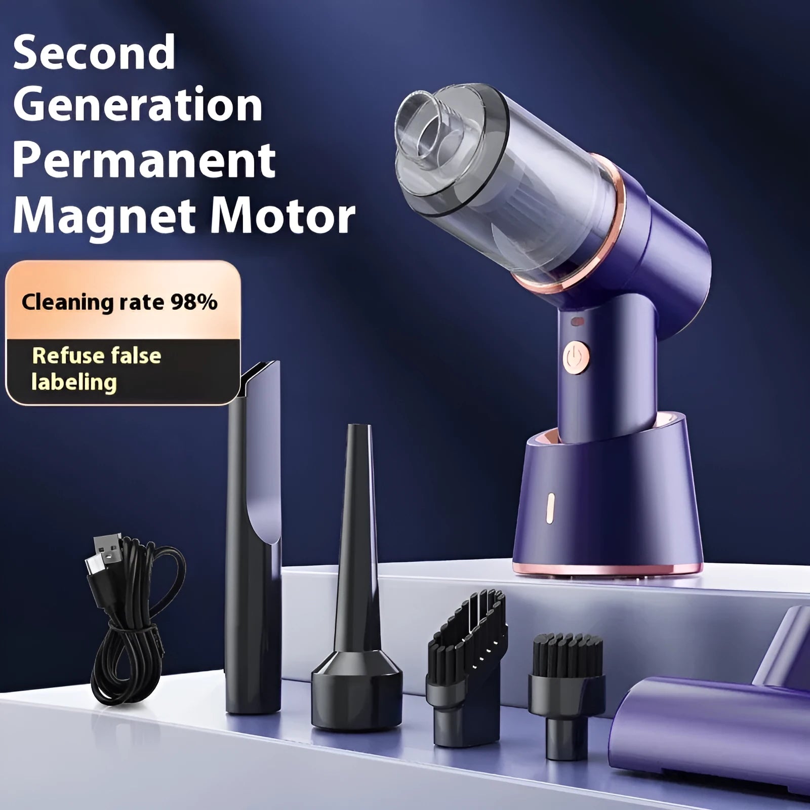 Wireless handheld car cleaner in upgraded Moran Blue with water absorption function