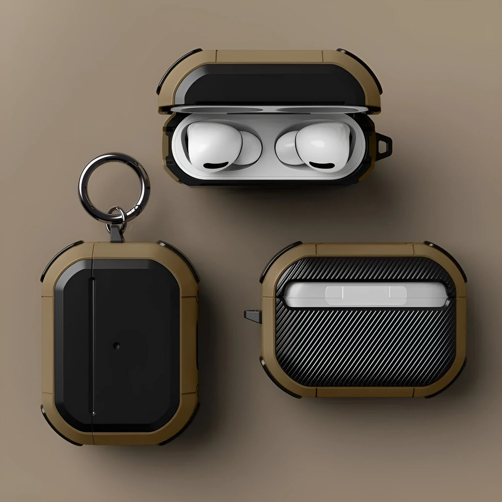 Black TPU and PC protective shell case cover for Apple AirPods 1, 2, and Pro earphones