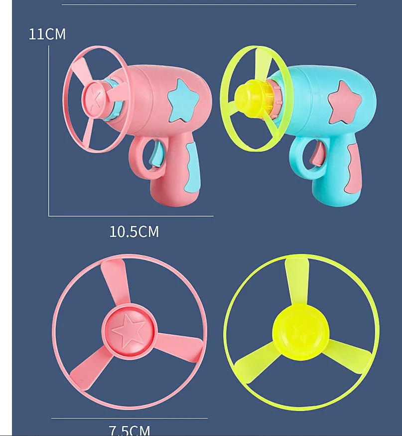 LED light dragonfly flying disc launcher toy set with blue launcher and colourful discs