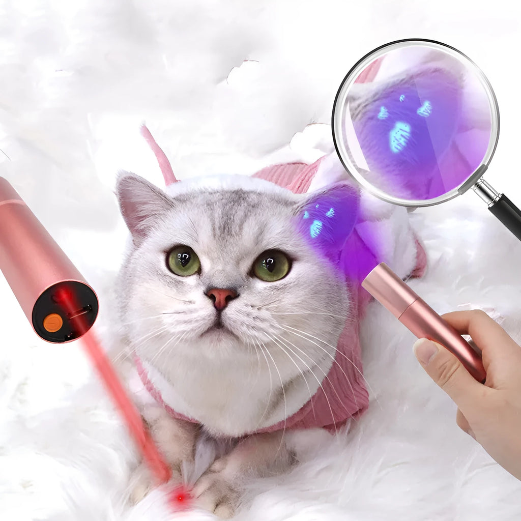 2 in 1 cat ringworm detection lamp and laser cat stick in aluminium alloy, 9.8cm x 2cm, Rose Gold or Black