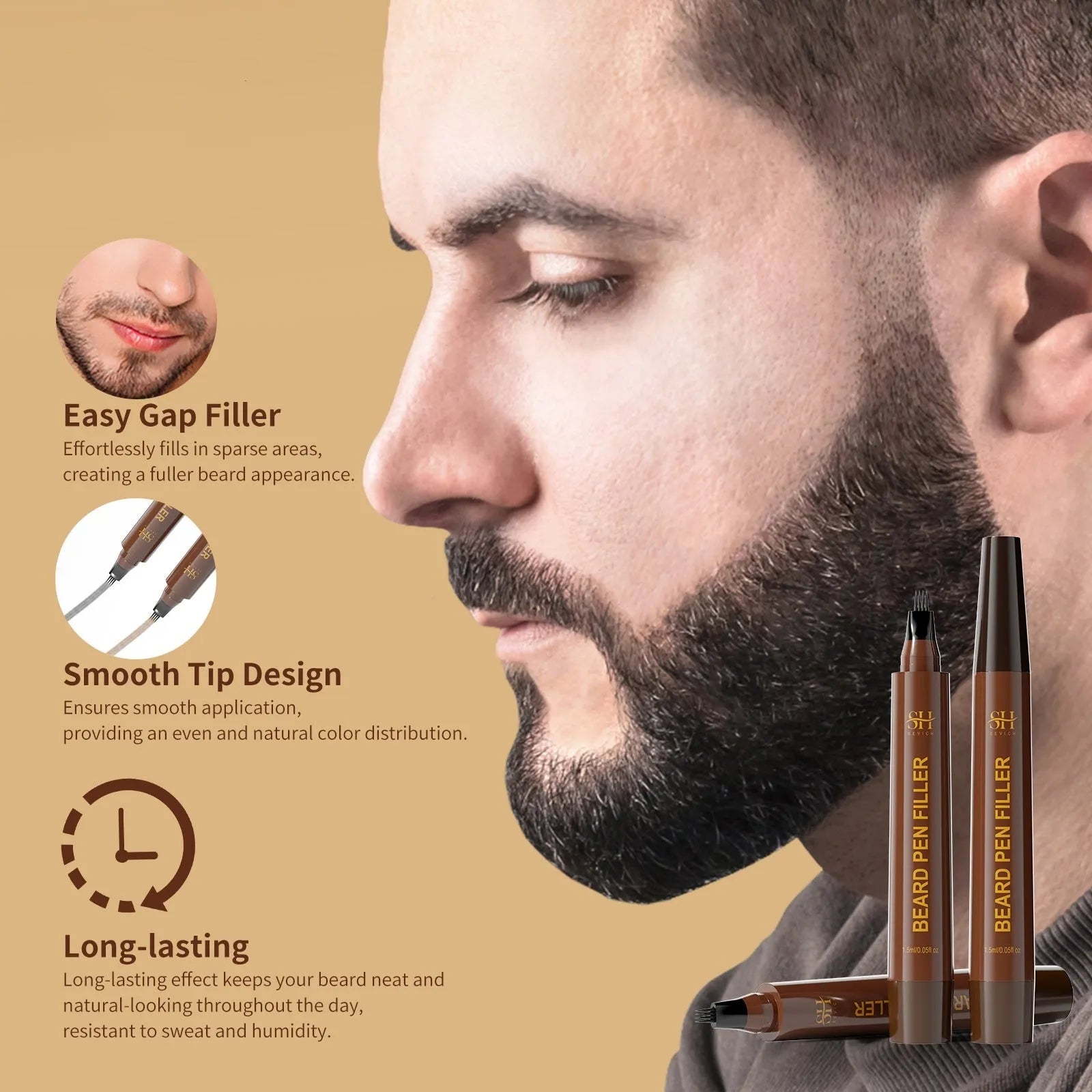 Men's sweatproof waterproof beard and eyebrow pencil in black and dark brown shades