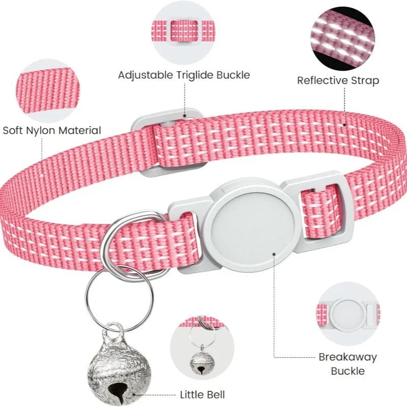 Nylon cat collar with quick-release buckle, 33cm length, available in 8 colours including black and pink