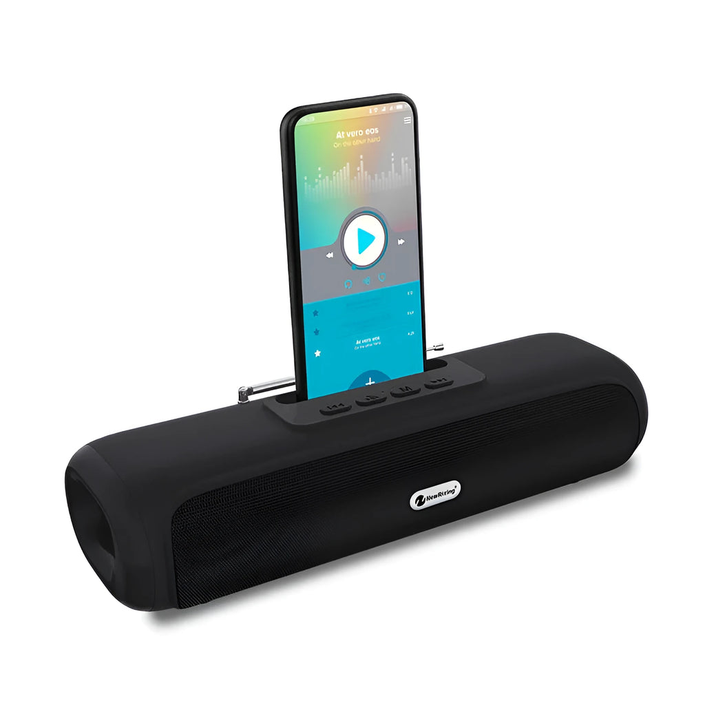 Desktop wireless long strip radio subwoofer in black, blue, red, or silver grey finish