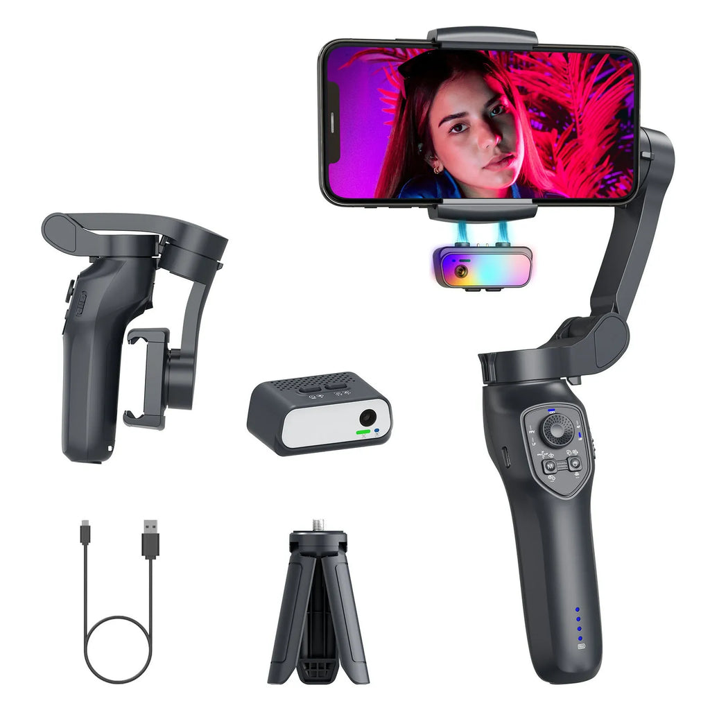 RK Series gun colour foldable handheld phone gimbal stabilizer with USB port.