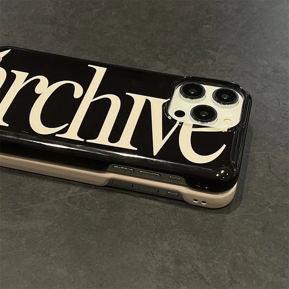 Niche Letter Card Filin hard TPU phone case for Apple iPhone in black side view