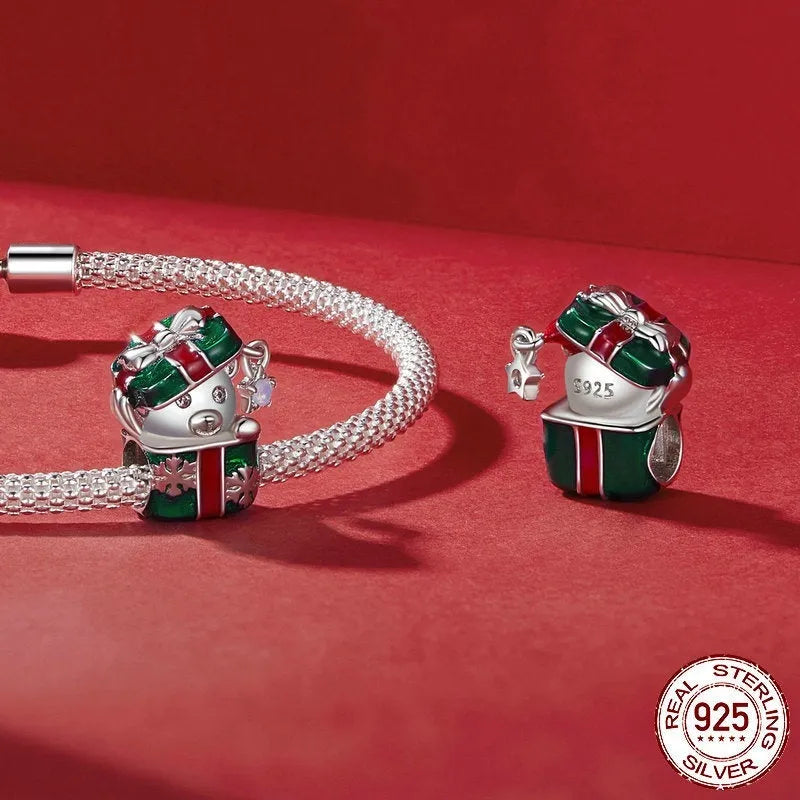 Little Bear Christmas gift box containing a single 925 silver bead with dripping oil finish in BSC940 colour, 14mm size