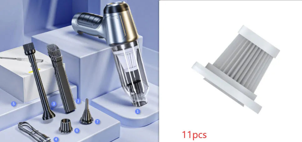 Handheld brushless motor vehicle vacuum cleaner with suction nozzles and charging cable