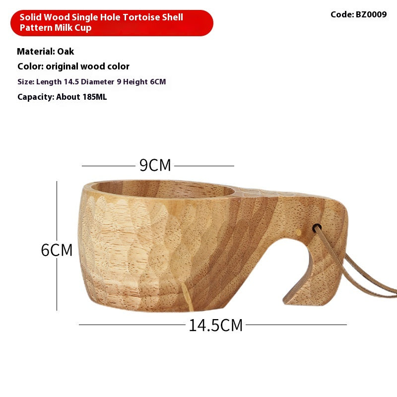 Wooden Breakfast Cup Large Capacity Milk Coffee Mug – Premium Oak Wood Tea Beer Cup with Hanging Rope