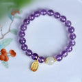 Amethyst crystal bracelet with 8mm round geometric beads in national style pattern