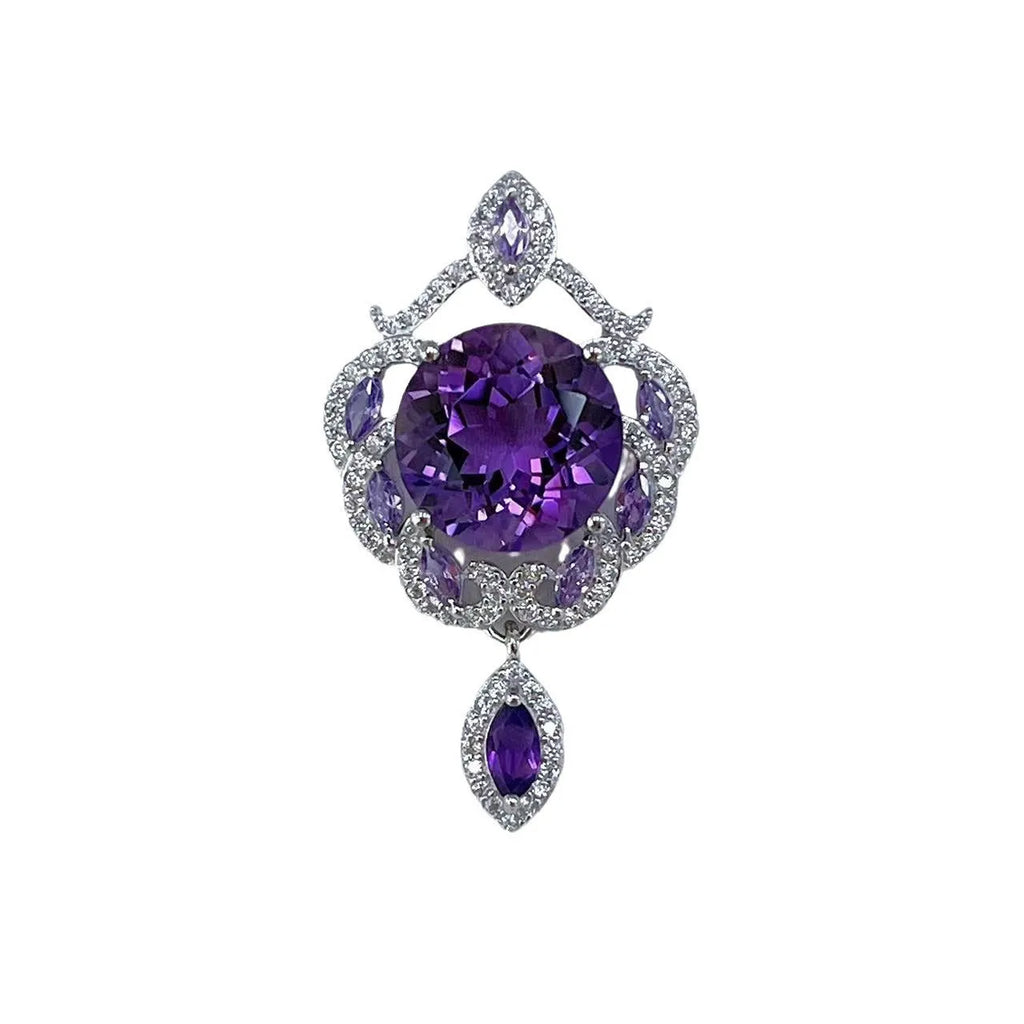 S925 sterling silver U-shaped pendant with platinum plating and purple amethyst stone