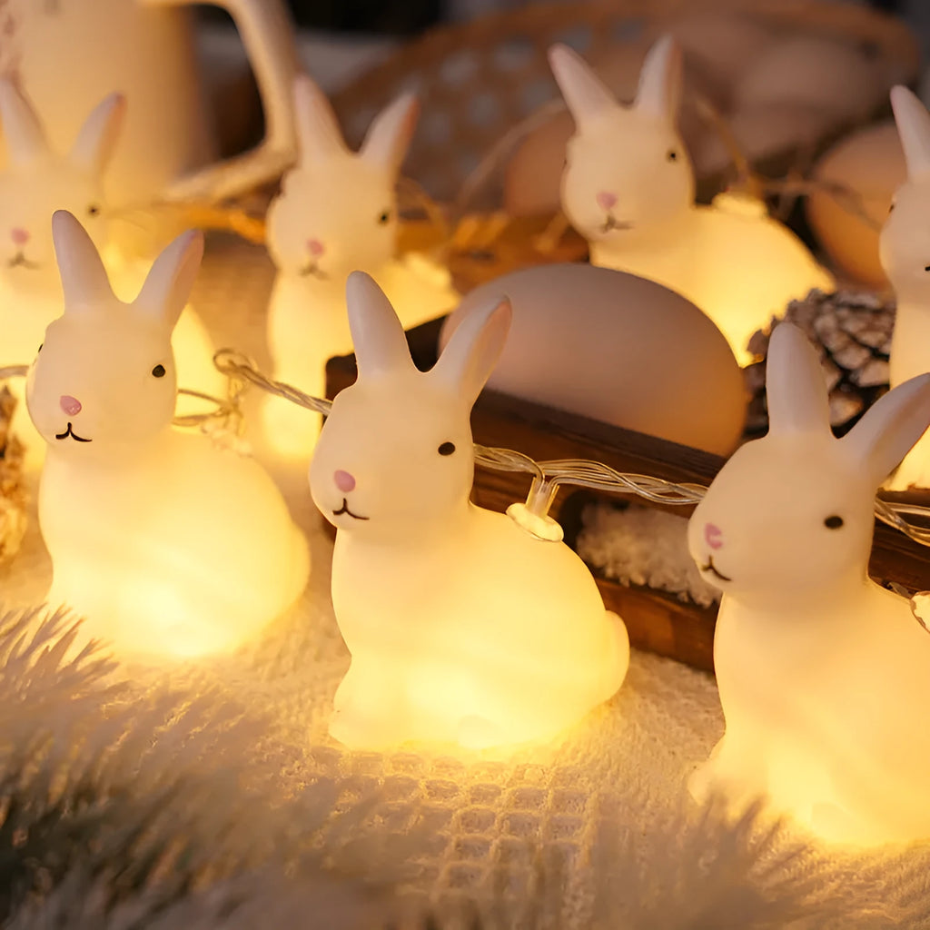 Easter plastic egg lamp string with 10 warm white lamps on a dark background