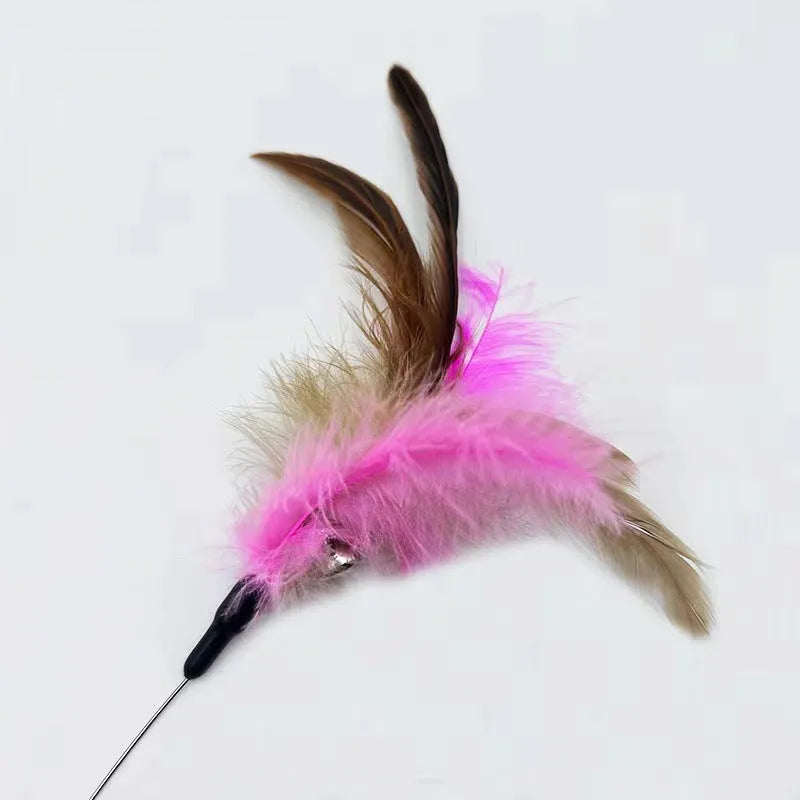 Blue adjustable cat wand toy with silicone feather collar and bell