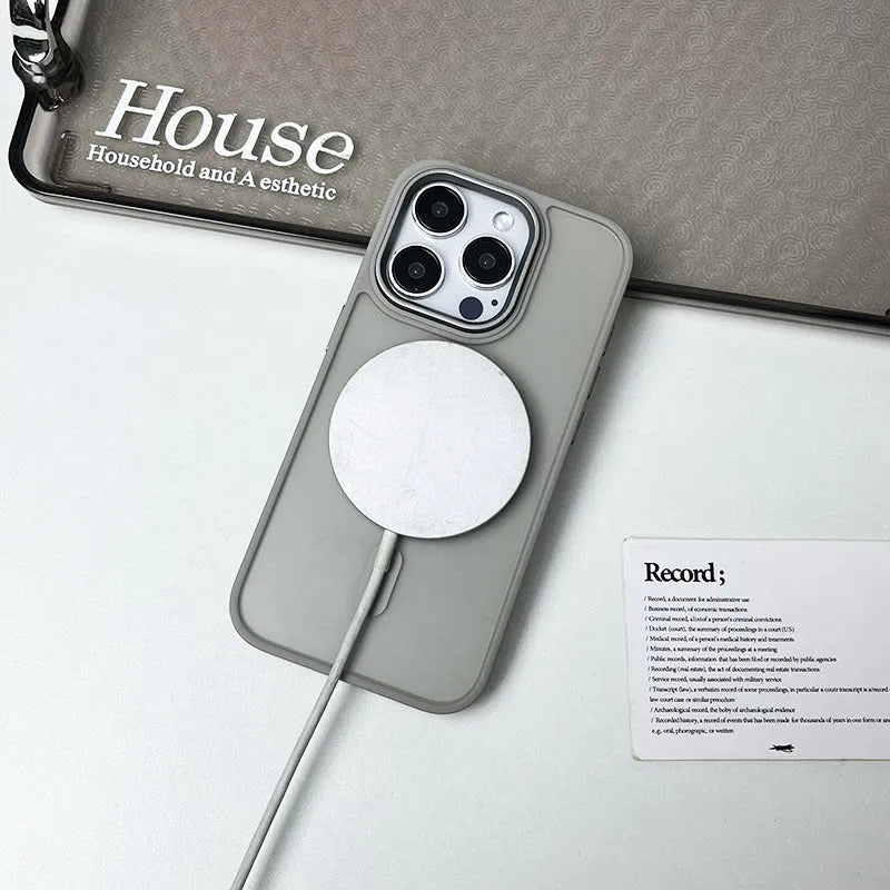 Large hole frosted magnetic iPhone case in black, PC TPU cover for iPhone 11 to 15 Pro Max
