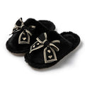 Bowknot cotton slippers home plush slippers for women adult warm indoor footwear black brown pink white width