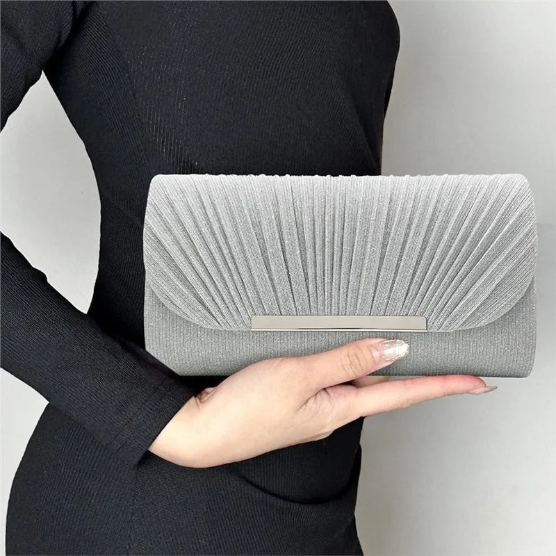 Women's hardware edge clutch bag in pink with PU leather and canvas lining, horizontal square shape