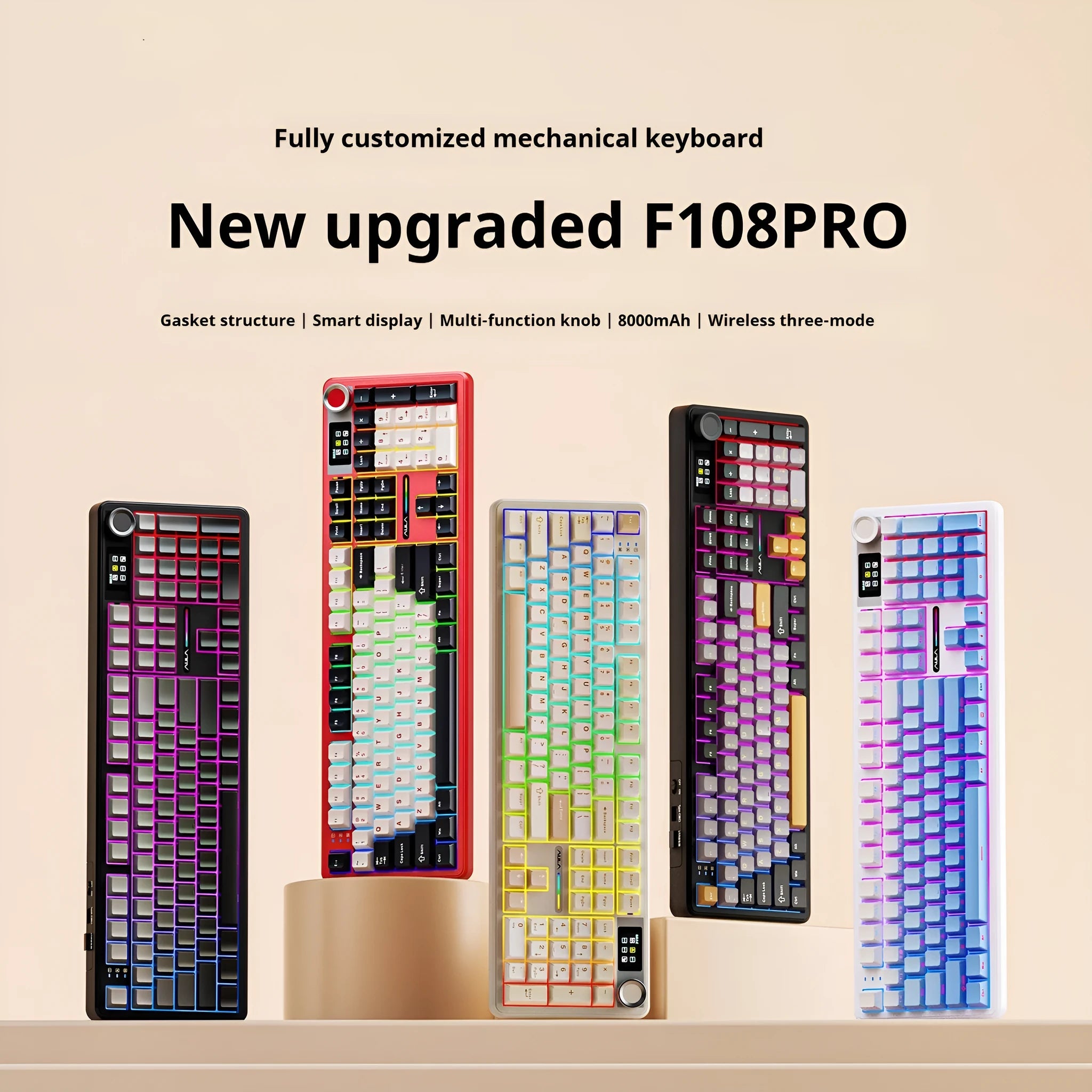 Tarantula F108pro wireless mechanical keyboard in milk brown colour with customisable switches and Bluetooth connectivity
