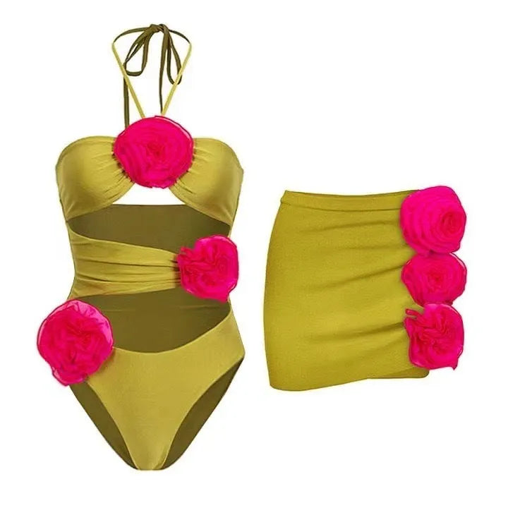 French one-piece solid colour women's bikini swimsuit in polyester fabric