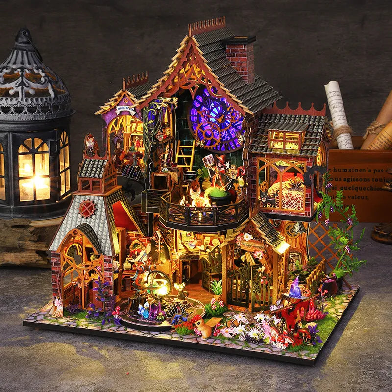 Hand-assembled 3D wooden puzzle model Magic Forest with LED light, 26.5x19.5x27 cm
