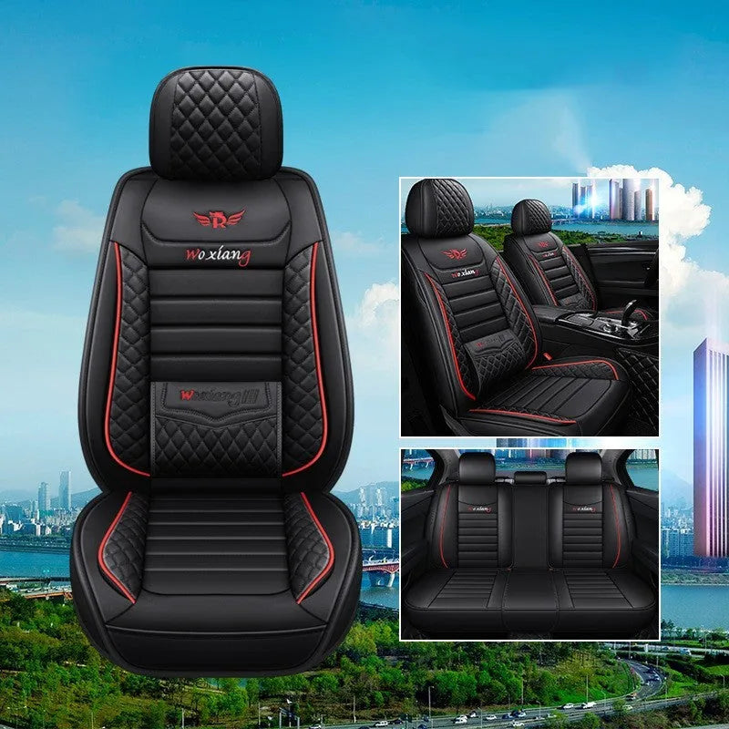 Leather car seat cushion with high elastic sponge filler, shown in a red colour on a car seat.
