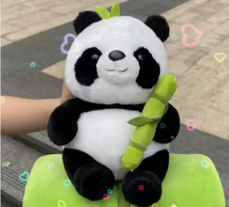 25cm panda plush doll with PP cotton filling in bamboo tube holding or individual panda style