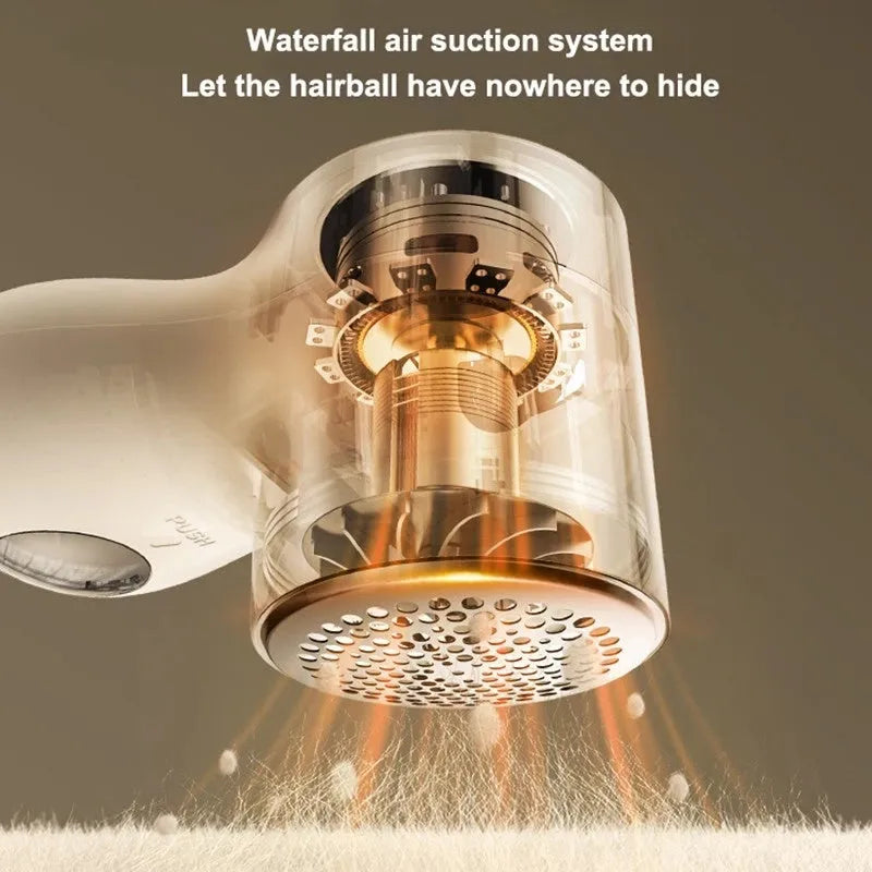 White electric lint remover with LED display and USB charging port for fabric hairball removal