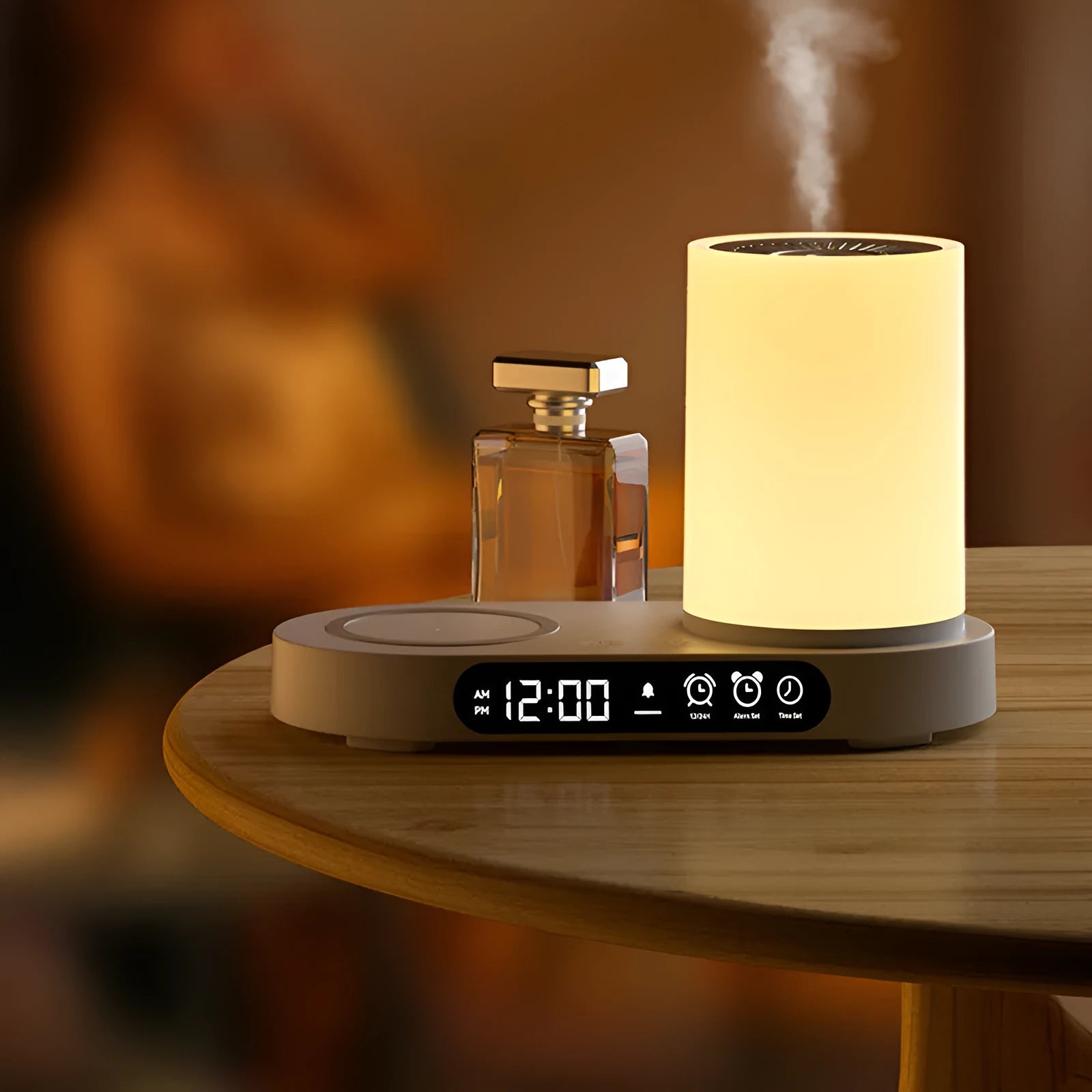 USB desktop ultrasonic aroma diffuser heavy fog white light wood grain touch control timer