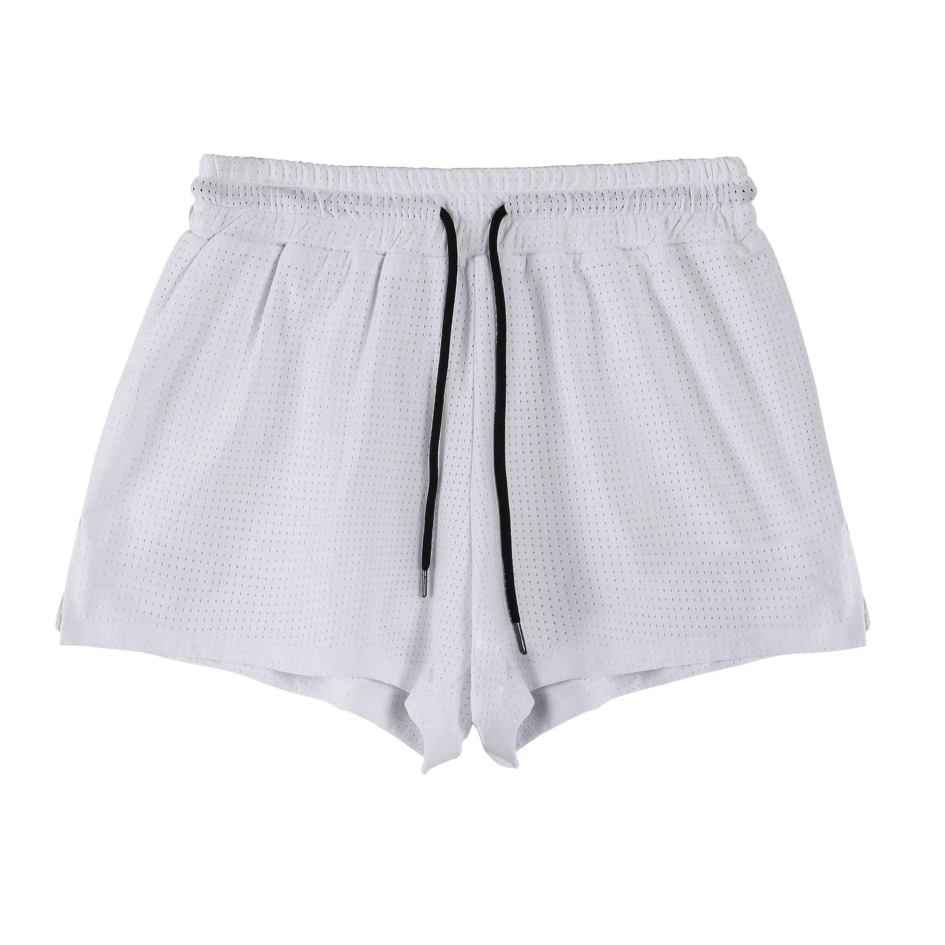 A pair of men's black nylon quick-dry shorts laid flat.