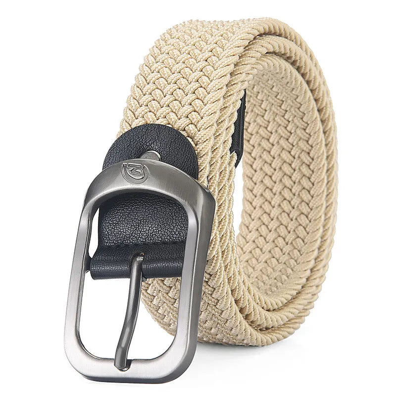 Men's casual toothless buckle belt with alloy rectangular buckle in black beige colour