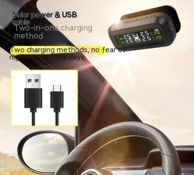 Solar wireless car tyre pressure monitoring system kit with colour screen display and four external sensors.