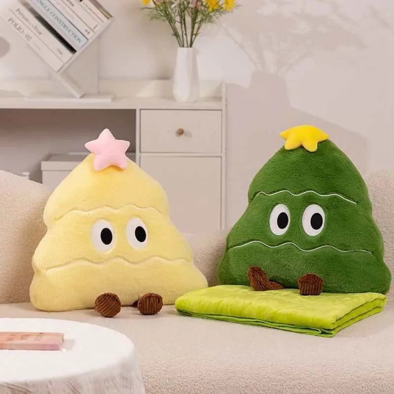 55cm Christmas tree pillow plush toy in green with soft PP cotton fill on a bed