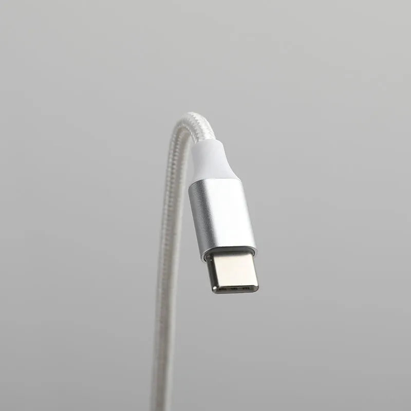 Type-C three-in-one data cable 2 metres nylon braided wire white colour with three charging heads