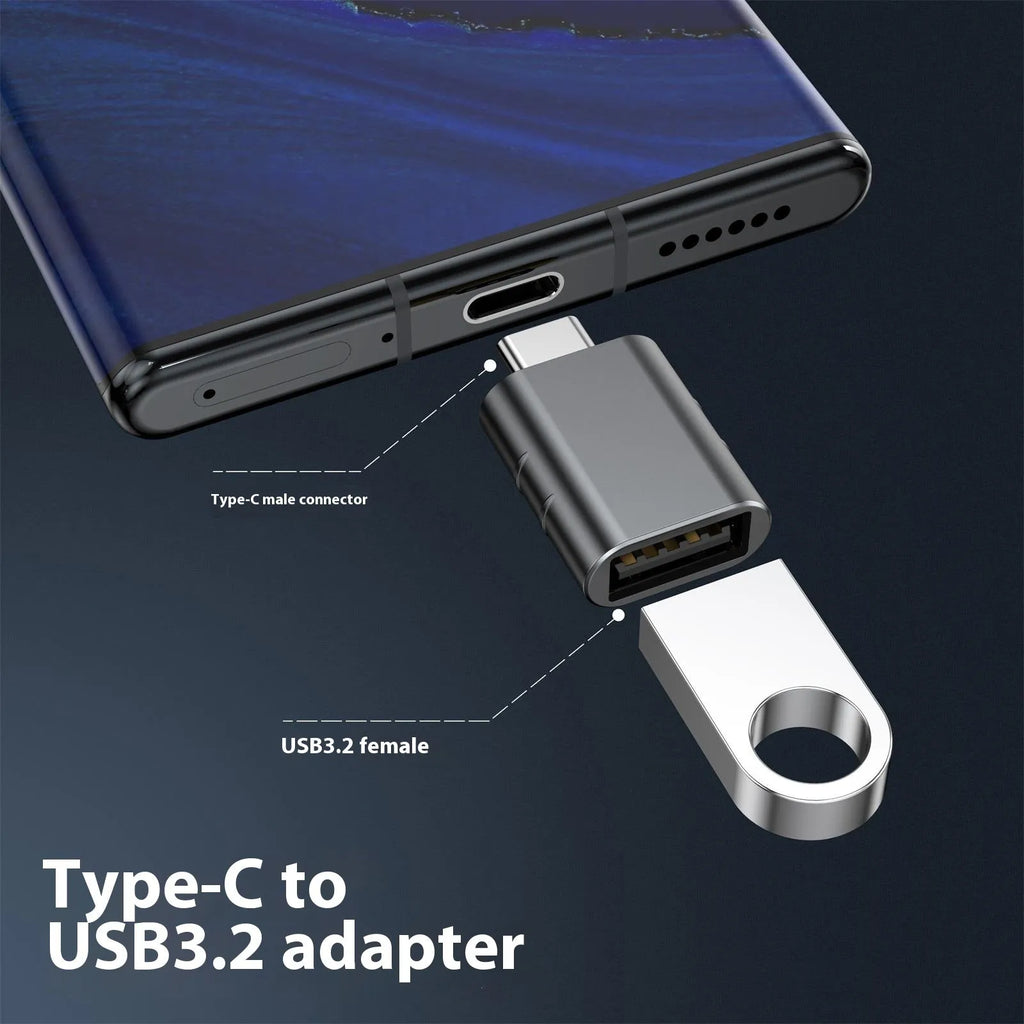 USB C male to USB A female converter adapter with metallic zinc alloy shell in various colour options.