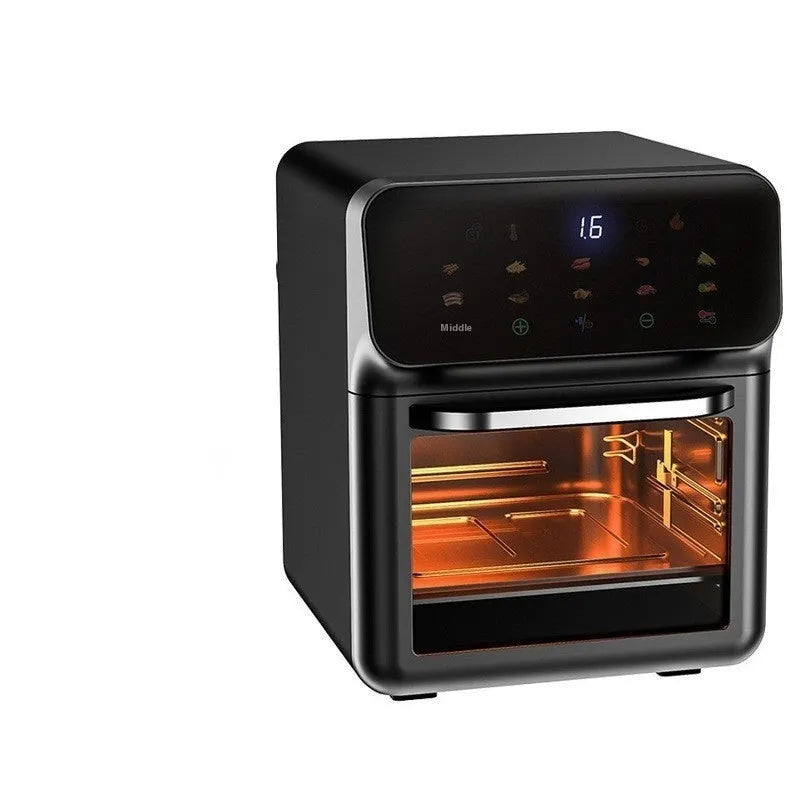 Household 8L double pot air fryer in stainless steel with two 4-litre compartments and touch screen control