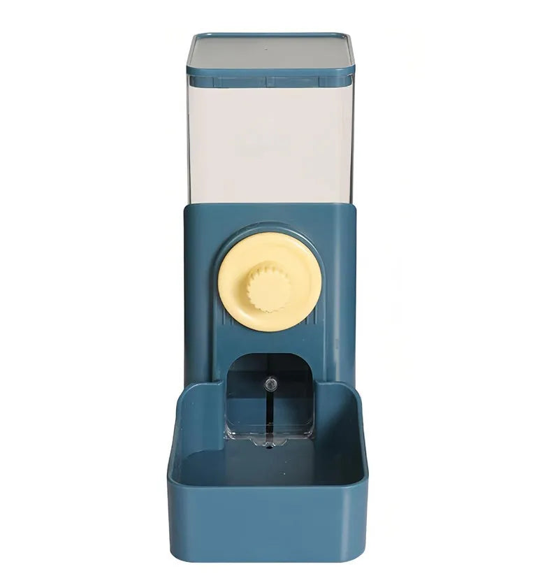 Transparent hanging automatic pet feeder with food and water compartments for small animal cages