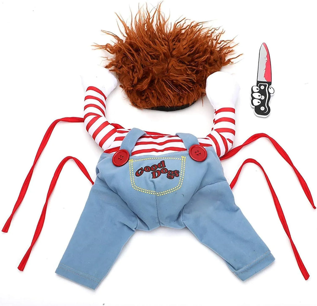 Striped harness Halloween costume for pets with knife accessory in S M L XL sizes