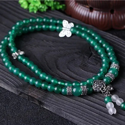 Natural green agate multi-layer bracelet with 6mm beads in three-circle design