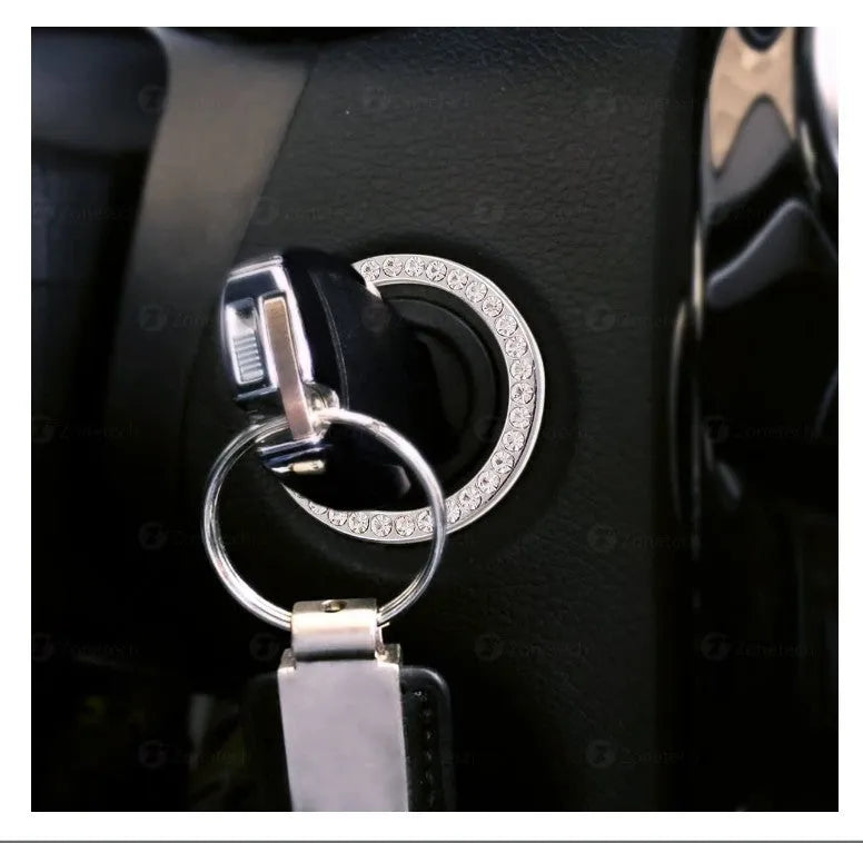 Car diamond-embedded one-click start decorative ring with rhinestone in zinc alloy, five colour options