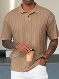 Retro button lapel short sleeve t-shirt in cotton blend fabric with loose fit design