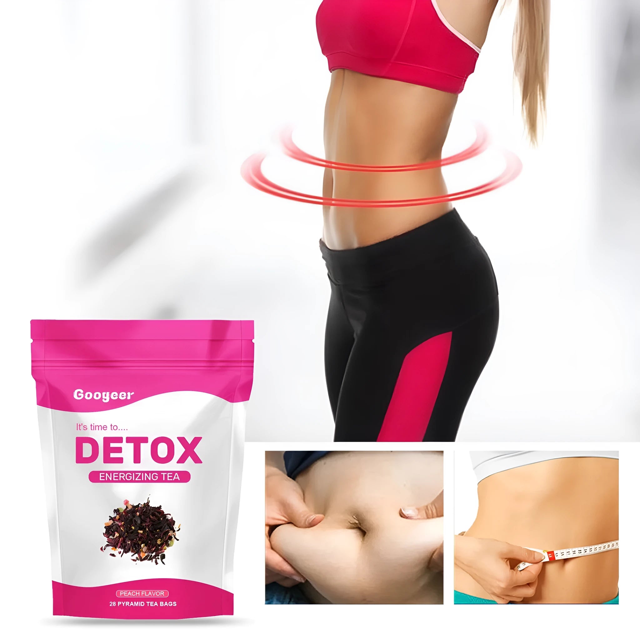 28 green tea slimming patches in body contouring belly wrap kit packaging