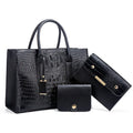 Women's three-piece PU leather shoulder bag set with crocodile pattern in four colour options