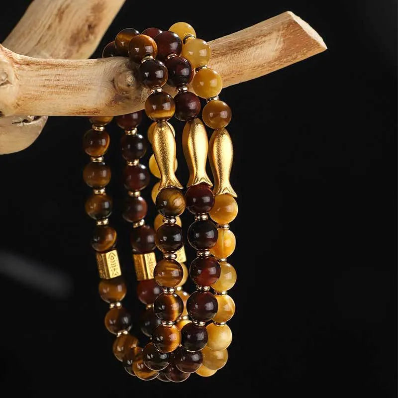 Yellow tiger eye small fish beaded bracelet for women with handcrafted manual processing