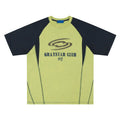 Men's blue hip hop letter print raglan sleeve T-shirt on hanger showing front graphic and sleeve detail