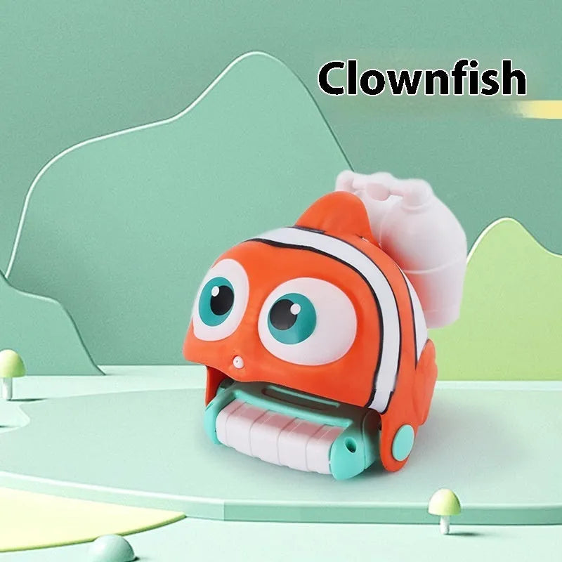 Children's handheld animal water gun toy in clownfish, shark, crocodile or dinosaur design.