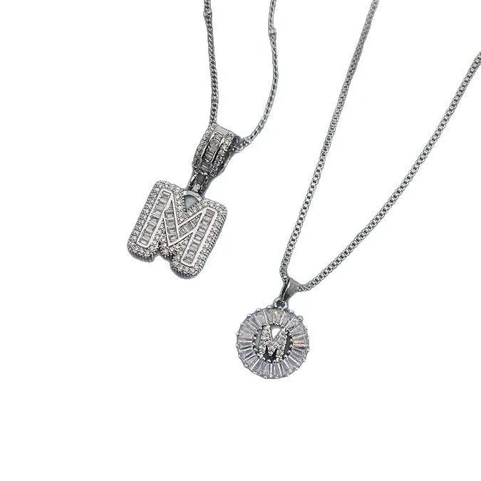 26 English letters copper-plated gold diamond initial pendant necklace with adjustable chain on display