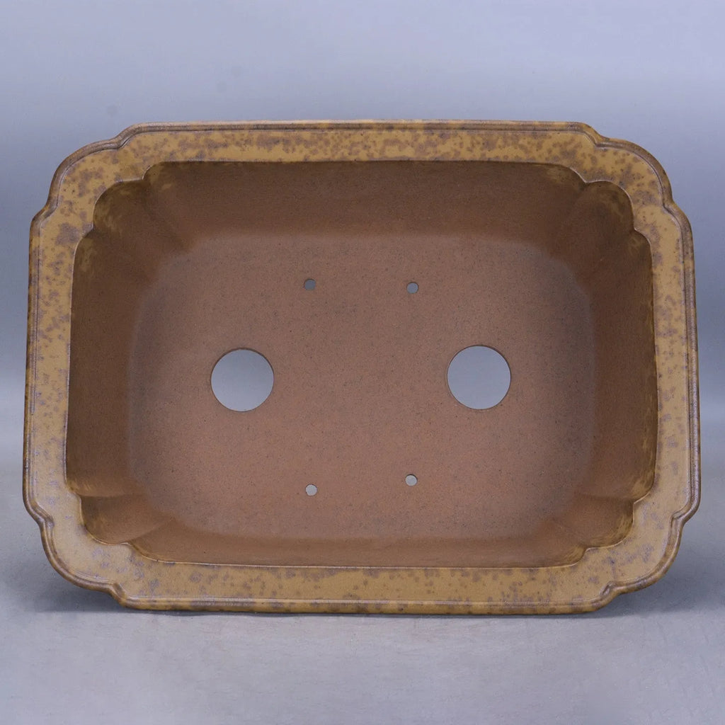 Large rectangular purple sand flowerpot with segment design and double-pump mechanism on floor.