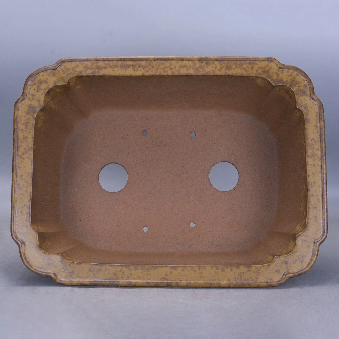 Large rectangular purple sand flowerpot with segment design and double-pump mechanism on floor.